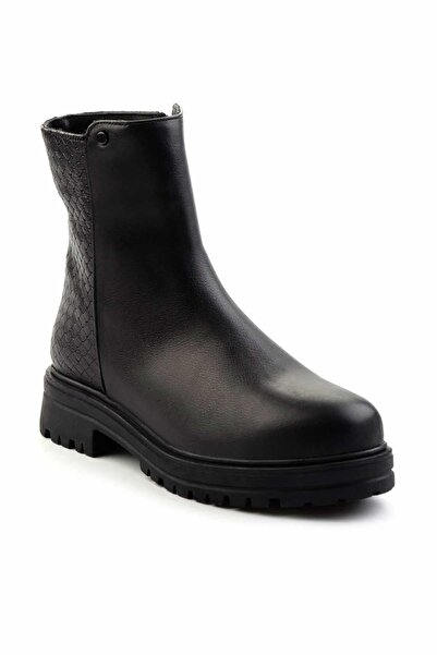 Bambi Siyah Siyah Örgü Hakiki Deri Kadın Bot & Bootie K02586230603