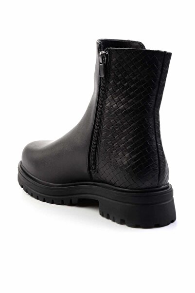 Bambi Siyah Siyah Örgü Hakiki Deri Kadın Bot & Bootie K02586230603