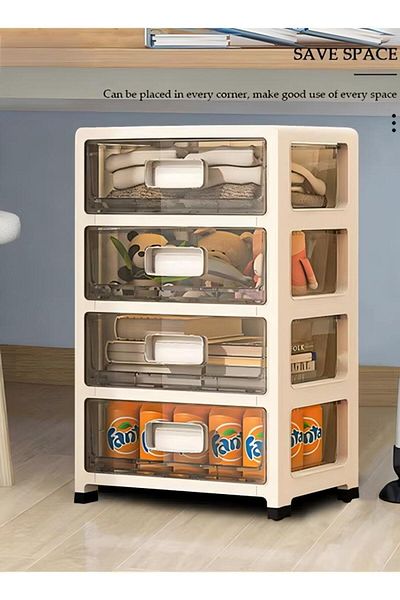 Generic 4-layers Drawer Storage Cabinet With Wheels, Toy Storage Plastic Floor Storage Drawers Organizer