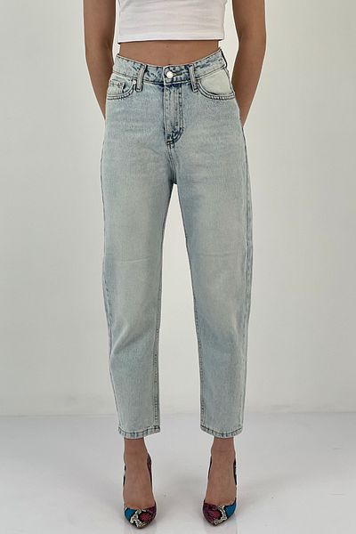 Miss Poem Women's Loose Wide Leg Mom Jeans Ice Blue Denim Trousers