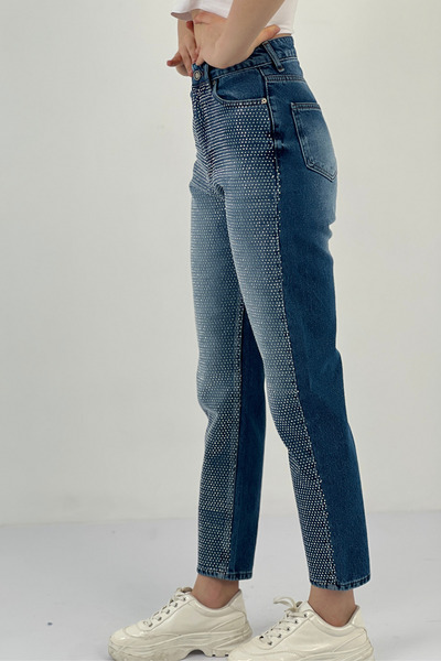 Miss Poem Blugi Mom Stone de damă cu picioare largi Pantaloni albaștri din denim