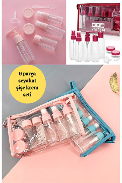 BRE HOME 9 Parça Seyahat Şişe Seti Uçak Kabin Uyumu Doldurulabilir Kozmetik Kap
