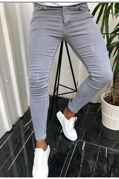 moda biz Ανδρικό τζιν παντελόνι με γκρι λεπτή εφαρμογή