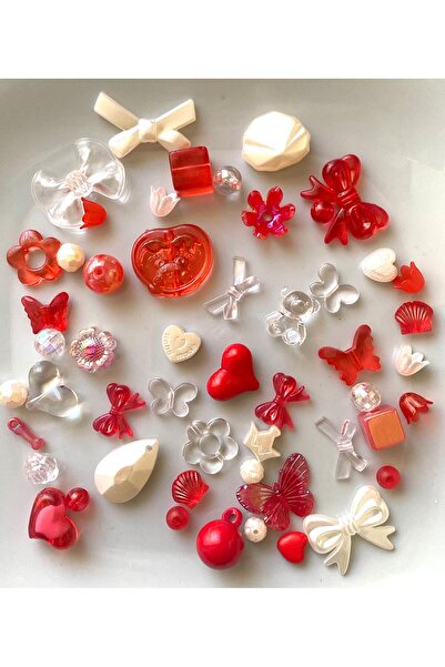 312 KONSEPT 50 τεμάχια 30 γραμμαρίων ακρυλικές χάντρες σε μικτά σχήματα κόκκινων αποχρώσεων