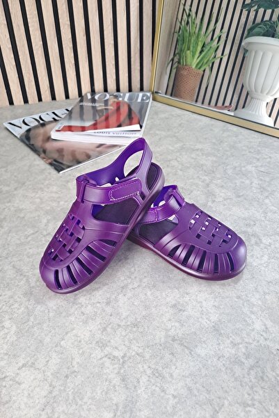 Nstil Sandale pentru copii cu talpă anti-alunecare în dungi cu aspect gel violet 309 - pantofi de mare multifuncțional