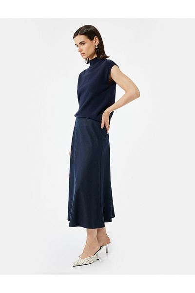Koton Standard Waist Bell Cut Midi Flared Skirt
