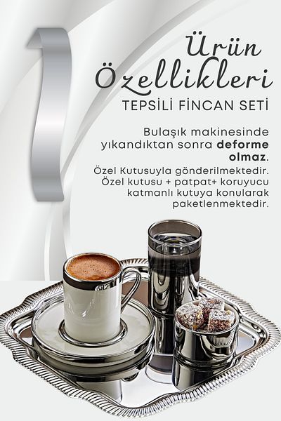 GRİMOR Life Silver Porcelain Cup with Tray Presentation Set Groom Coffee-Word Engagement Turkish Coffee Coffee Cup