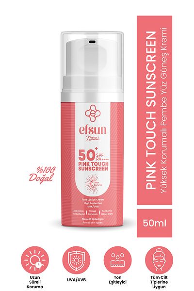 Efsun Natural Pink Touch Tone Equalizing Brightening Spf 50+ Pa++++ Pink Facial Sunscreen Organic Filter 50 ml