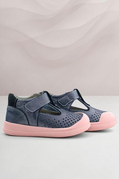Rakerplus Shaun Genuine Leather Navy Blue Glitter Velcro Anatomical Baby Sandals