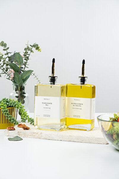 Evrio 2'li 500ml Cam Yağdanlık Şişesi 2 (ADET) Sızdırmaz Mutfak Yağlık Sirkel...