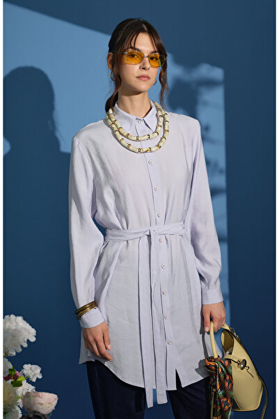 Fatma Atasoy Kuşaklı Modal Lila Gömlek