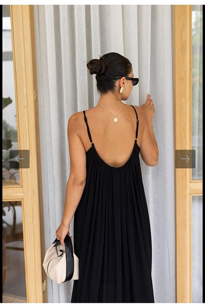 Bak'ap Perry Premium λινό μακρύ καλοκαιρινό Tril Tril Bohemian φόρεμα με ρυθμιζόμενο λουράκι