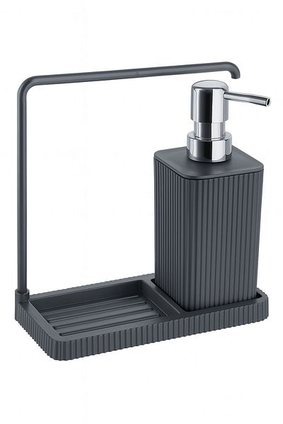 Kitchen Life Set de 3 în 1 pentru distribuitor de săpun cu umeraș Organizator pentru blat de bucătărie Suport pentru burete pentru chiuvetă laterală cu recipient