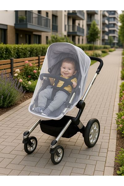 Pamuk Pazen Baby Stroller Fly Screen Protective Tulle – Summer Protection, Micro Perforated White Color