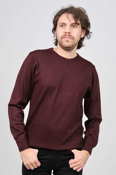 Ateş Triko Men's Round Collar Wool Sweater 6090005 Claret Red