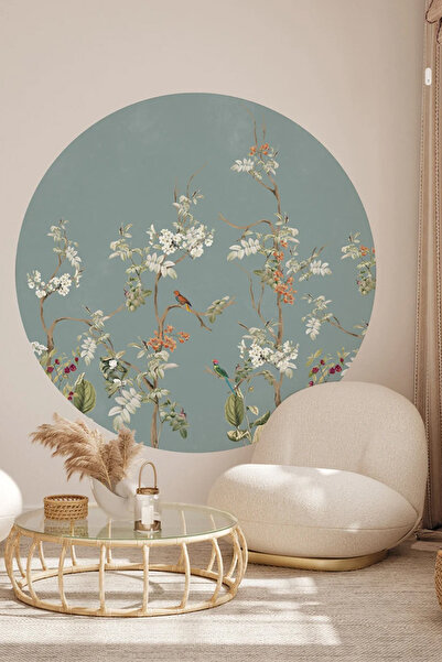 Kt Grup Bahar Çiçekleri ve Kuşlar Boho Yuvarlak Modern Duvar Sticker