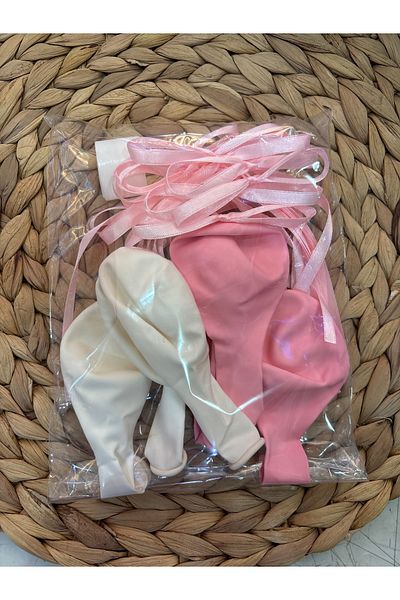 Deniz Party Store 3 Pastel Pink 3 White Balloons with Bow Ribbon