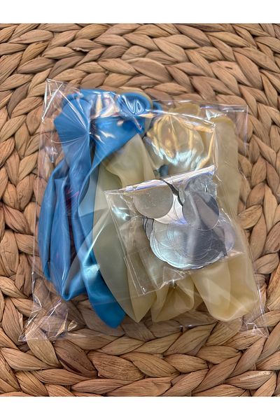 Deniz Party Store Transparent Balloon with Silver Confetti Metallic Blue Balloon Set 10 Pieces