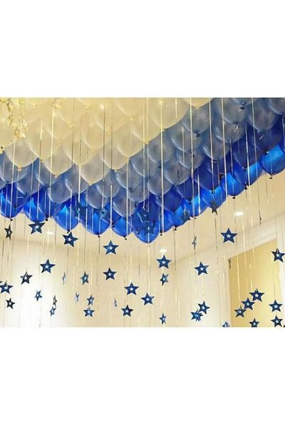 Deniz Party Store 30Pcs Metallic Dark Blue Light Blue White Balloon, Helium Flying Balloon