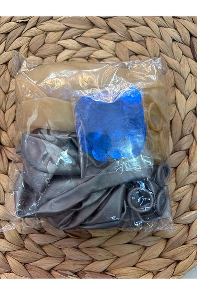 Deniz Party Store Dark Blue Confetti Transparent Balloon and Metallic Gray Balloon Set 20 Pieces
