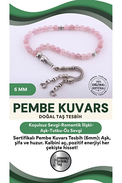 OSMANLI DEĞERLİ TAŞ Sertifikalı Pembe Kuvars Doğaltaş Tesbih 6 Mm, T209
