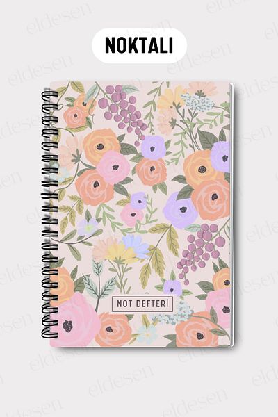 Eldesen Tasarım A5 Spiral Dotted School Notebook, 50 Sheets 100 Pages, Cardboard Cover Notepad