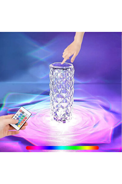 Protonust Şarjlı Gül Kristal Elmas Masa Lambası Dokunmatik 3 Renk Değişen Rom...
