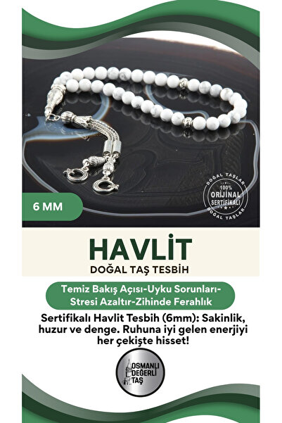 OSMANLI DEĞERLİ TAŞ Sertifikalı Havlit Doğaltaş Tesbih 6 Mm, T206