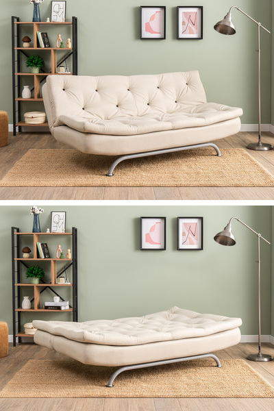 Pafu Rivo Üçlü Yataklı Koltuk Keten Krem