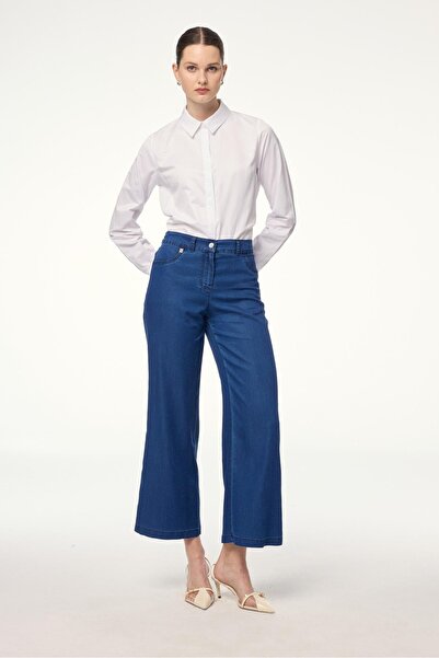 Zühre Denim Wide Leg Navy Blue Pants P-0136