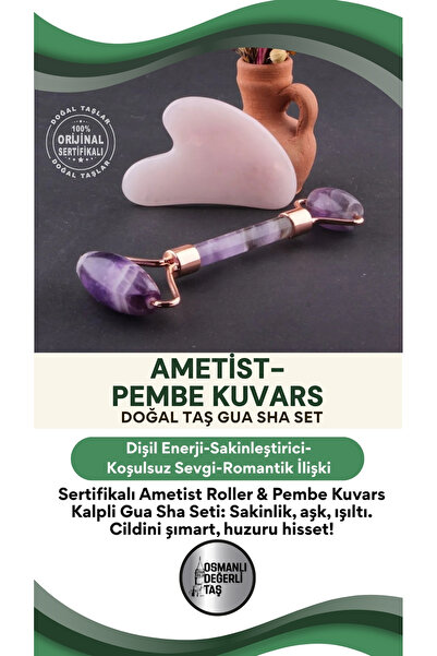 OSMANLI DOĞAL TAŞ Sertifikalı Ametist Doğal Taşı Roller Ve Pembe Kuvars Doğal...