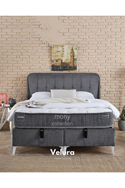 Velura Home & Living Latexped Çitf Kişilik Yatak Baza Başlık Seti - Antrasit