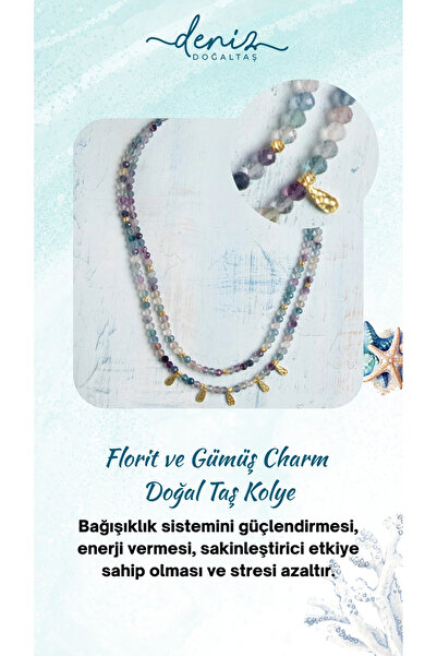Deniz Doğal Taş Sertifikalı Florit ve Gümüş Charm Detaylı Özel Tasarım Doğal ...
