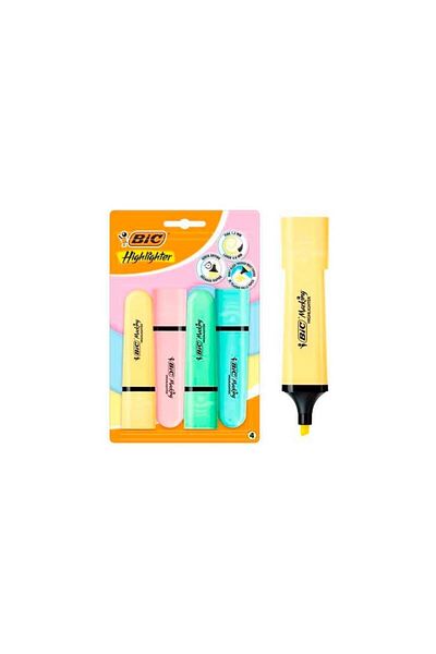 Bic Set of 4 Pastel Blister Marking Flat Highlighter