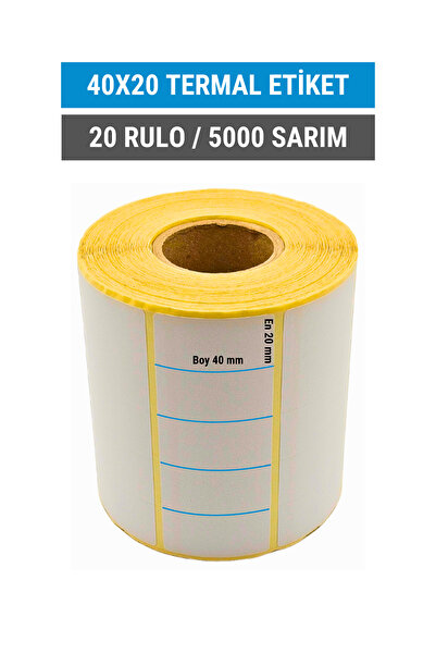Küresel Etiket Barkod 40x20mm Termal Etiket | 20 Rulo | 5000 Sarım | Ribonsuz | Kargo, Lojistik, Depo | Yapışkanlı