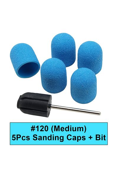 Choice Blue 120grit 5 Pcs Nail Sanding Caps With Bit Nail Drill Bits For Foot File Callus Remover, Manicure