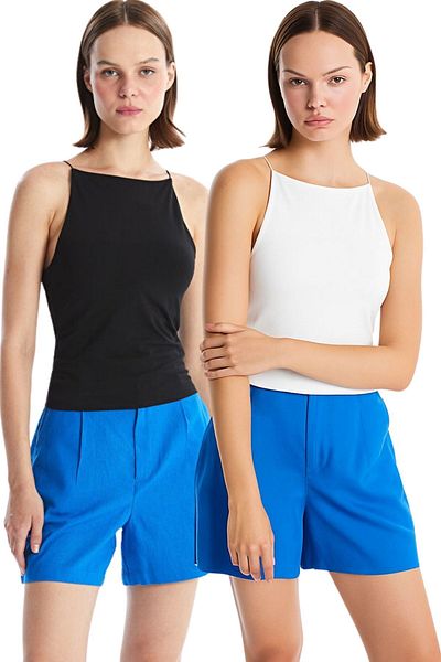 TRIKO TIME COLLECTION Tricou de bază pentru femei, cu guler Halter, cu bretele, pachet de 2 Tt00125ka
