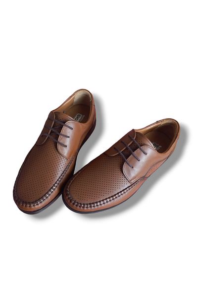 Growish Gr0196 Genuine Leather Burnt Brown Saddle Lace up Perforated Comfortable Daily Loafer Men's Shoes