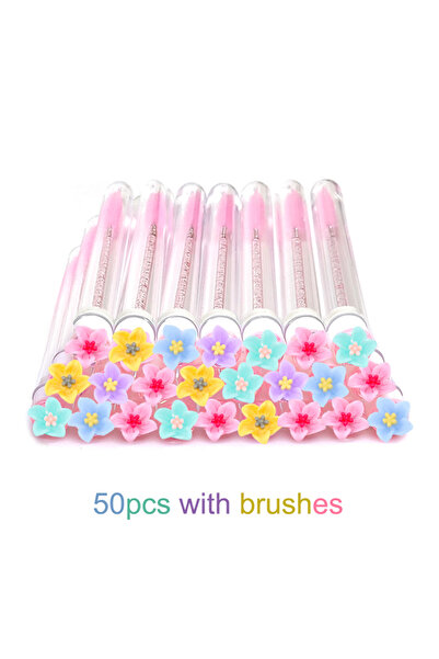 Choice 50 قطعة من الزهور الملونة 10/50 قطعة من أنابيب فرشاة الرموش، عصا ماسكارا قابلة لإعادة الاستخدام، أنبوب فرشاة الحواجب مقاوم للغبار