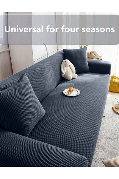 uzhanem Lycra Stretch Elastic Flexible Washable Square Pattern Three-Person Denim Cover Seat Cover
