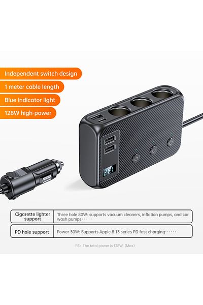 Choice 128w 171w 9 In 1 Car Charger 3ports Cigarette Lighter Splitter 12v 24v Fast Charger Plug Power Adapt