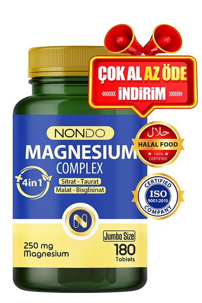Nondo Magnesium Complex 180 Tablets Jumbo Size 250 Mg 4 Forms, Citrate, Taurate, Malate, Bisglycinate,