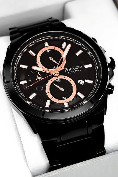 Ferrucci Men's Black Function Wristwatch - 3 Atm Waterproof with Bracelet Gift Sdfer003