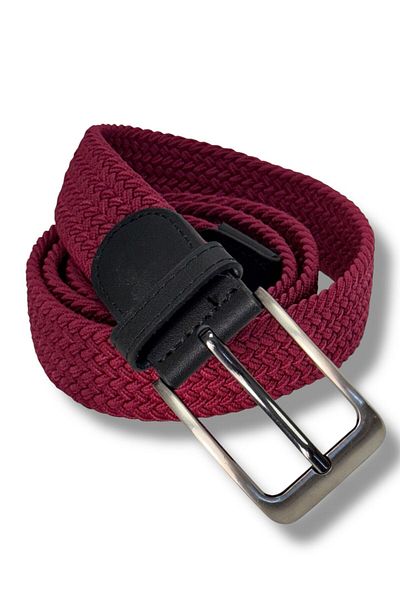 Gesa Men's Elastic Braided Stretchy Burgundy Belt 3.5 cm