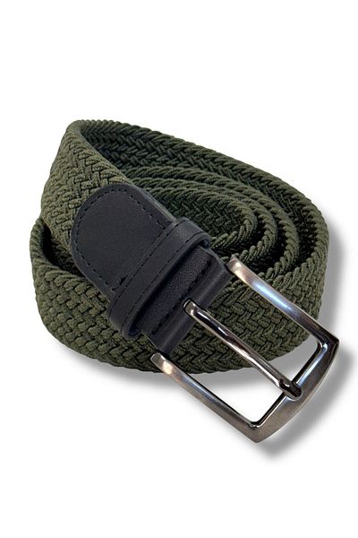Gesa Men's Elastic Braided Flexible Khaki Belt 3.5 cm