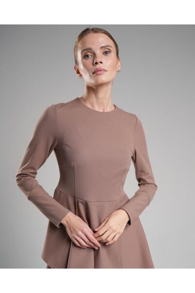 Monolou Gizli Fermuarlı Scuba Krep Bluz - Gül Kurusu