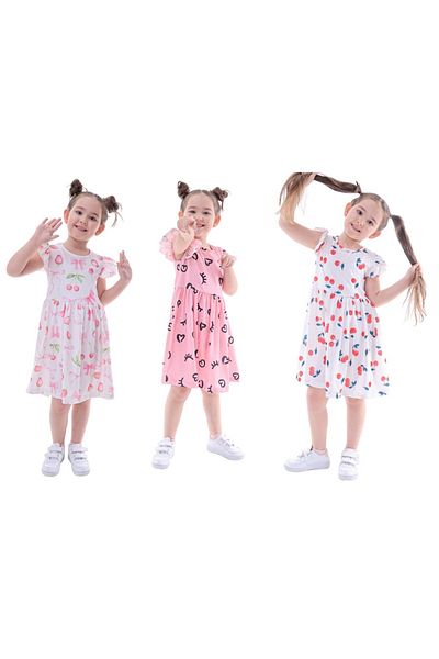 minikiss 3 Pieces Summer Printed Lycra Girl's Dress