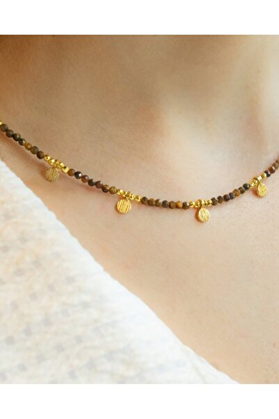 Tasarım G&A Jewels - Doğal Kaplan Gözü Boncuklu Kolye - 925 Ayar Gümüş Altın ...