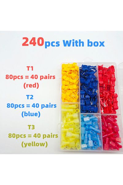 Choice T - 240 Pcs (BOX) 60/240/300 Pcs,bag/box,crimp Terminal,t-type Terminal Block,cable Connectors,el