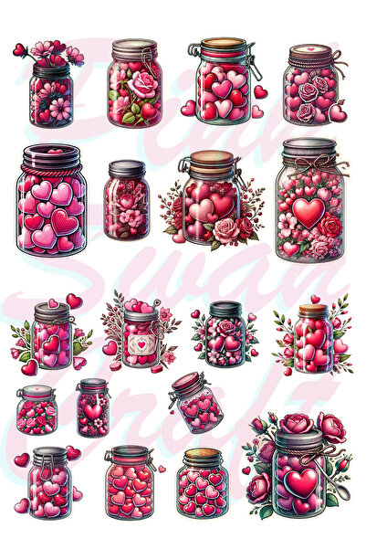 Pink Swan Craft Set de autocolante vintage Valentine Hearts în borcan, jurnal...